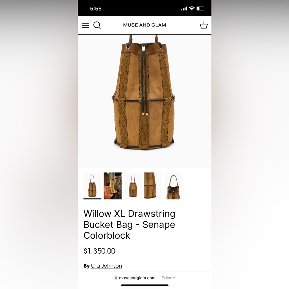 F/W 2022 Ulla Johnson Willow XL Drawstring Bucket Bag in Senape Colorblock - Picture 14 of 14